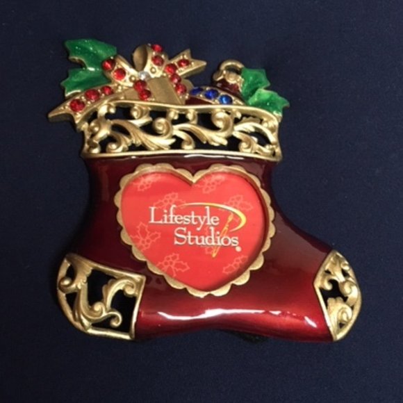 NEW Christmas Stocking Rhinestones Photo Standing Frame 4.5x4.5" - Picture 2 of 6